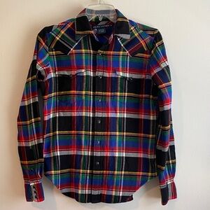 Ralph Lauren Boys Plaid Flannel Western Button Down Shirt Size 8